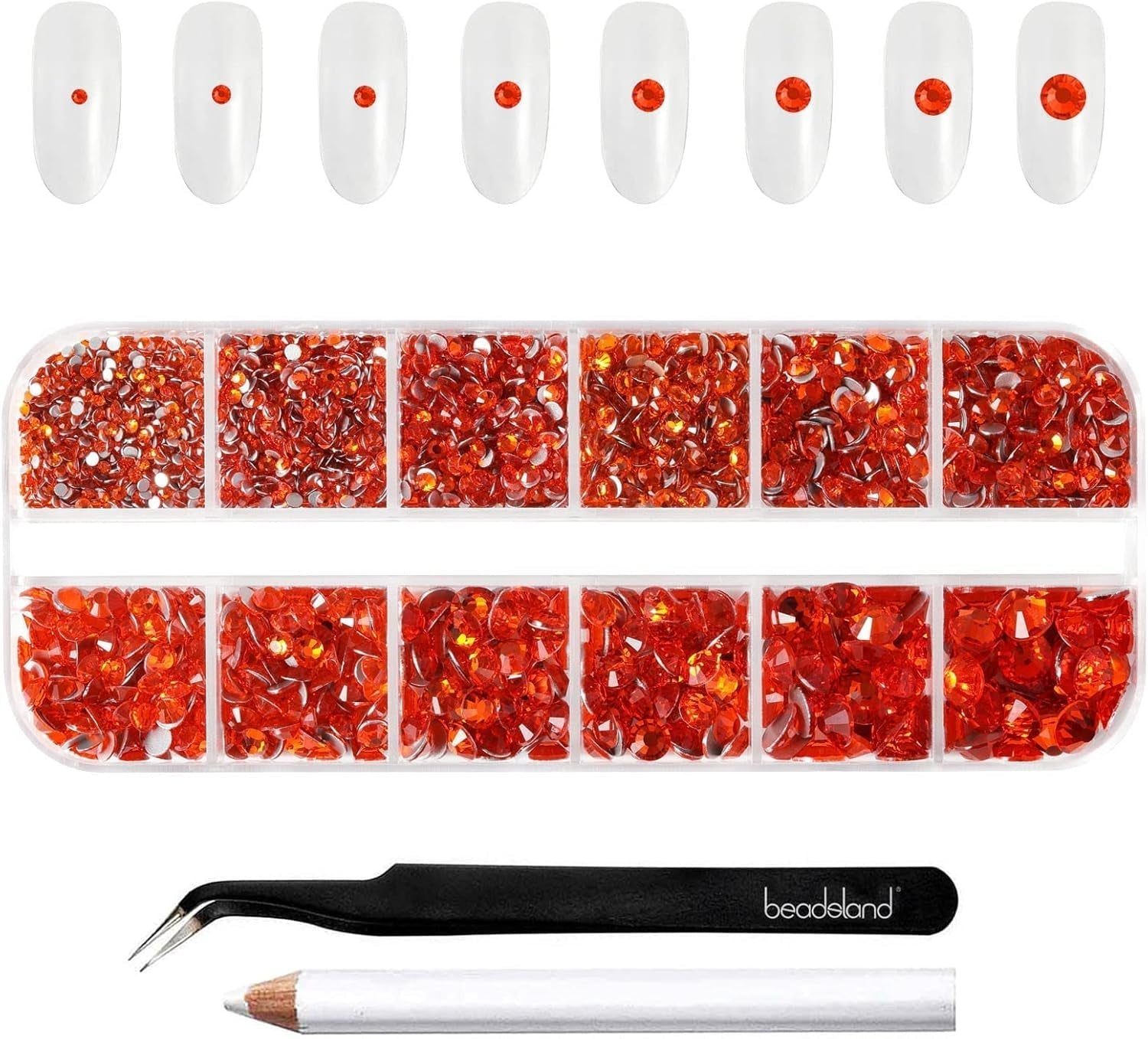 Beadsland 2500 stk Glas Nailart Strasssteine ​​​​Kristall Flatback Edelsteine ​​​​Runde, ​​Für Handwerk Gemischt 8 Größen SS4 ~ SS30 Mit Picking Pinzette Und Stift (Kristall Weiss)