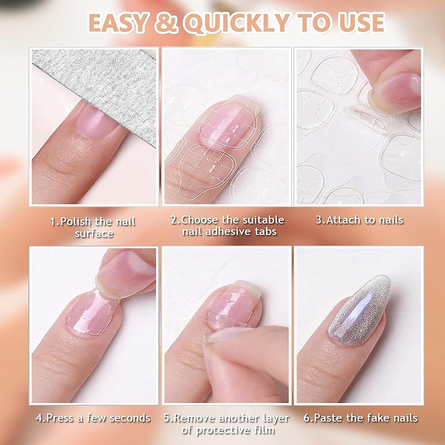 100 stk. Nail Art-skabeloner Modelleringsskabeloner Selvklæbende med 4 ark Klarklæbende neglepuder og 3 neglefiler Gel-negleforlængertilbehør til kunstige negle