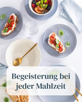 Keramisk servicesæt til 6, Hygge, 24 stk. TESTVINDER Drømmende Skandinavisk Stentøjsskål og tallerkensæt Middagsservice til 6 Pure Living servisesæt i gråblå
