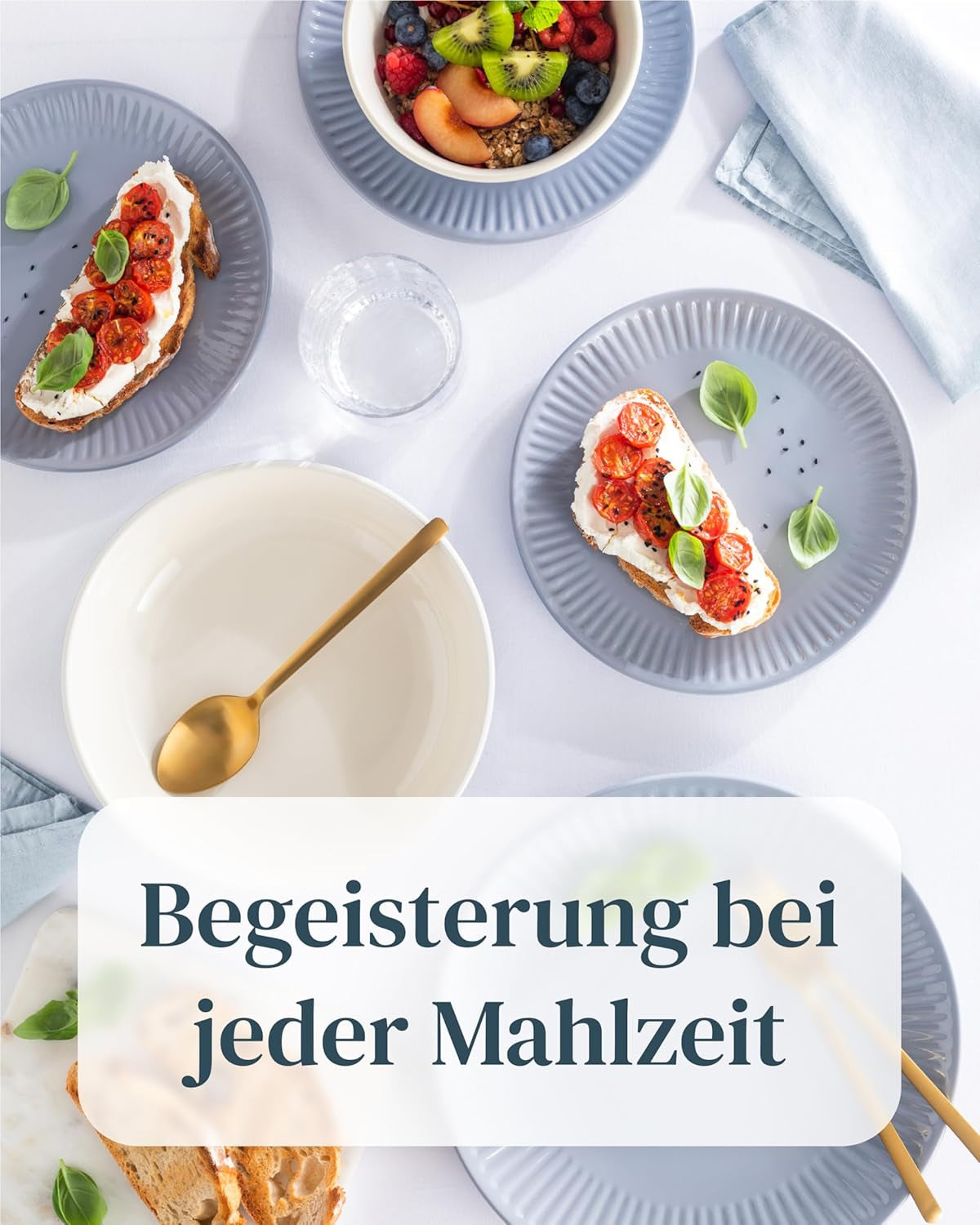 Keramisk servicesæt til 6, Hygge, 24 stk. TESTVINDER Drømmende Skandinavisk Stentøjsskål og tallerkensæt Middagsservice til 6 Pure Living servisesæt i gråblå