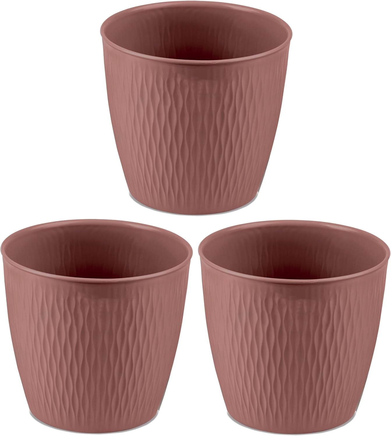 Sæt med 5 brune potter, diameter 16 cm - Robuste plastpotter - Dekorativ plantekasse med dræningsmulighed - Elegant potte til indendørs og udendørs brug