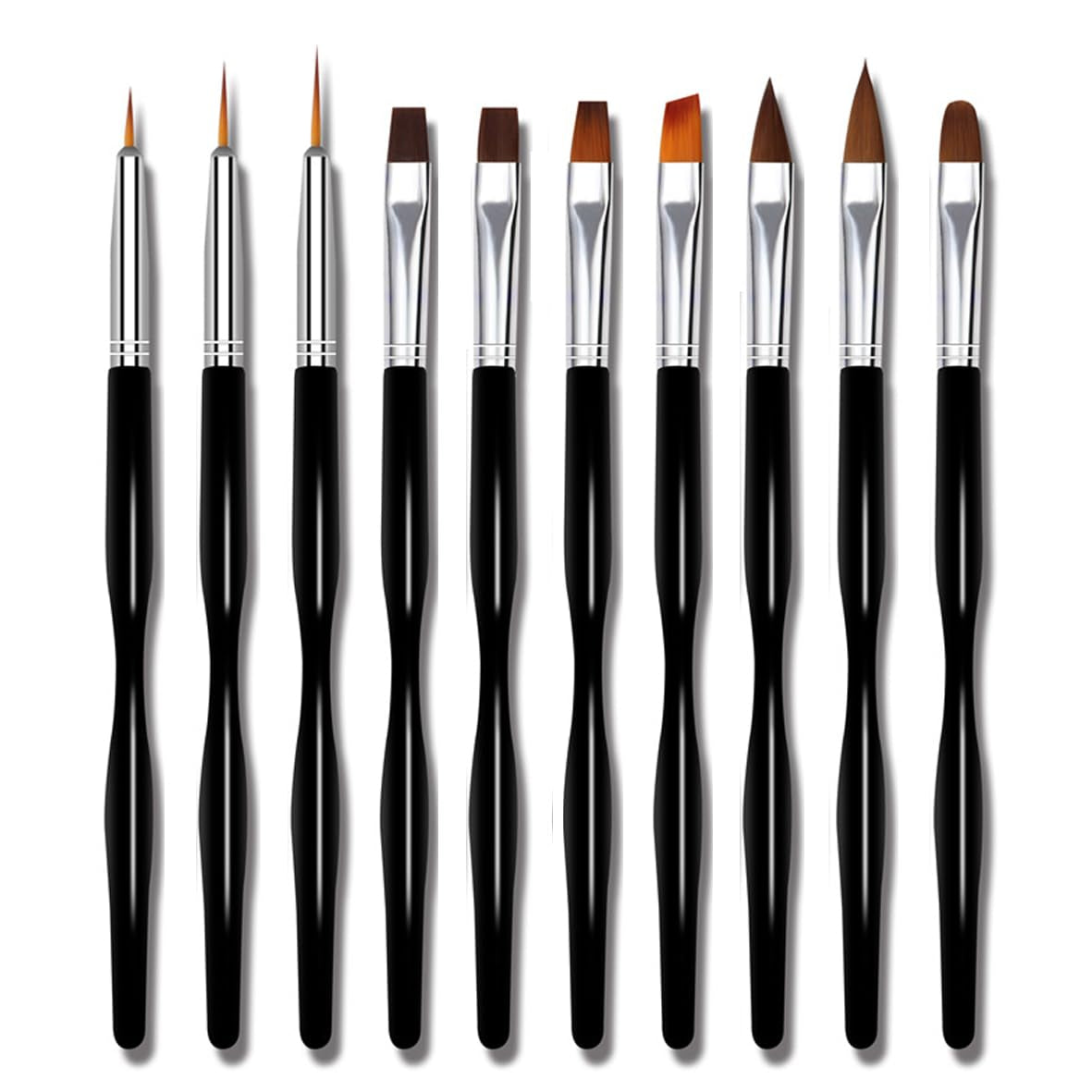 Nail Art Pinsel Sæt, 10 stk Nageldesign Malerei Pinsel, Professionelle Nail Art Design Pinsel, Nail Fine Liner Pinsel, Schwarz