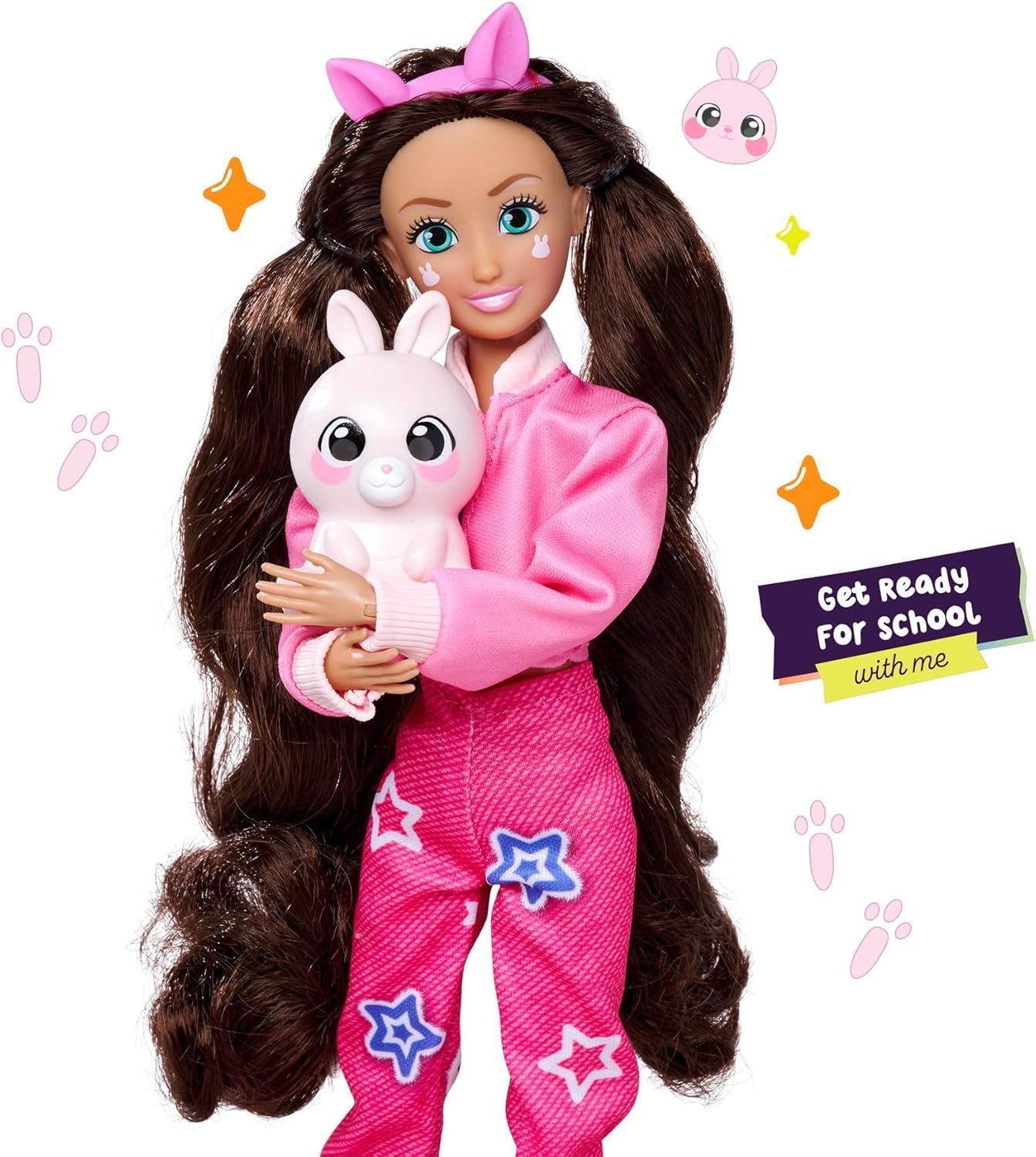 Simba 105953975 - Kawaii Hi Dress-Up Lucy Doll (26 cm) - Artikuleret frisørmodedukke, langhåret kanindukke og tilbehørslegetøj fra 4 år og opefter