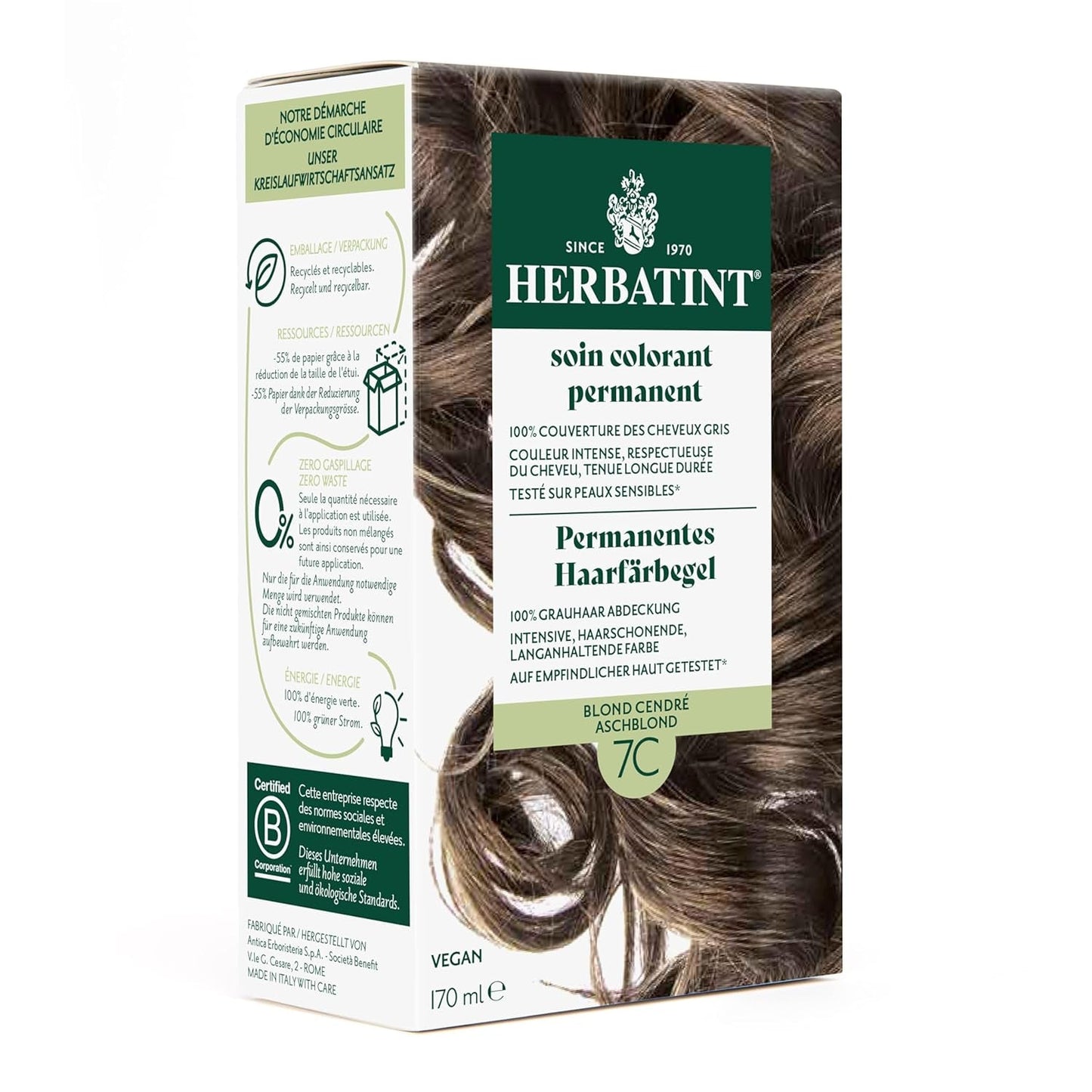 Permanent hårfarvegel 6N mørkeblond - 170 ml I Ammoniakfri, 100% dækning af gråt hår I Testet på følsom hud, med 8 planteekstrakter