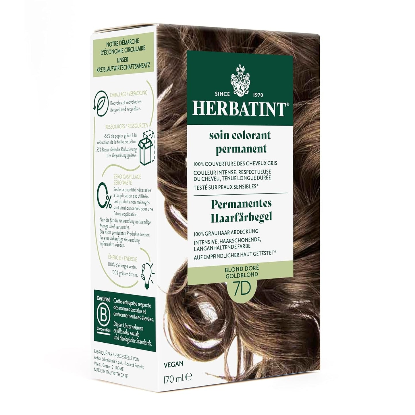 Permanent hårfarvegel 6N mørkeblond - 170 ml I Ammoniakfri, 100% dækning af gråt hår I Testet på følsom hud, med 8 planteekstrakter