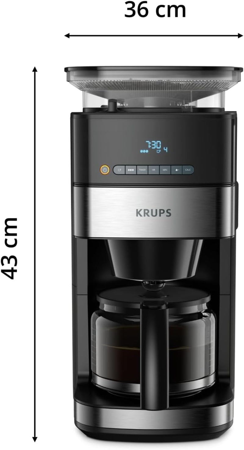 Krups Espressomaskine KM8328 Kværn med kværn | 24 timers timer | Kornbeholder 180 g | Kapacitet 1,25 l til op til 15 kopper kaffe | Autosluk funktion | 3 maleindstillinger | Sort