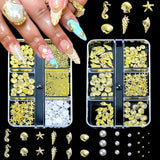 Nail Charms,6 Boxen Gold Silber Nagel Charms 3D Gold Bogen Stern Nail Art Dekoration+6200 Strasssteine ​​Bunt Steine ​​​​AB Perlen Diamanten,3D Legierung Bow Nail Gems Nagel Deko Für Frauen Nagel (6-A)