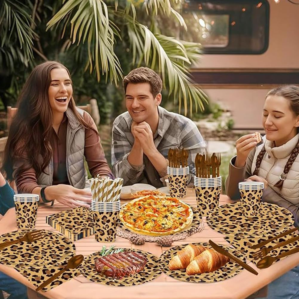Leopardmønster Party Geschirr Kindergeburtstag Deko Geburtstag Party Geschirr Dschungel Pappteller Becher Servietten Babyparty Tischdeko Sæt