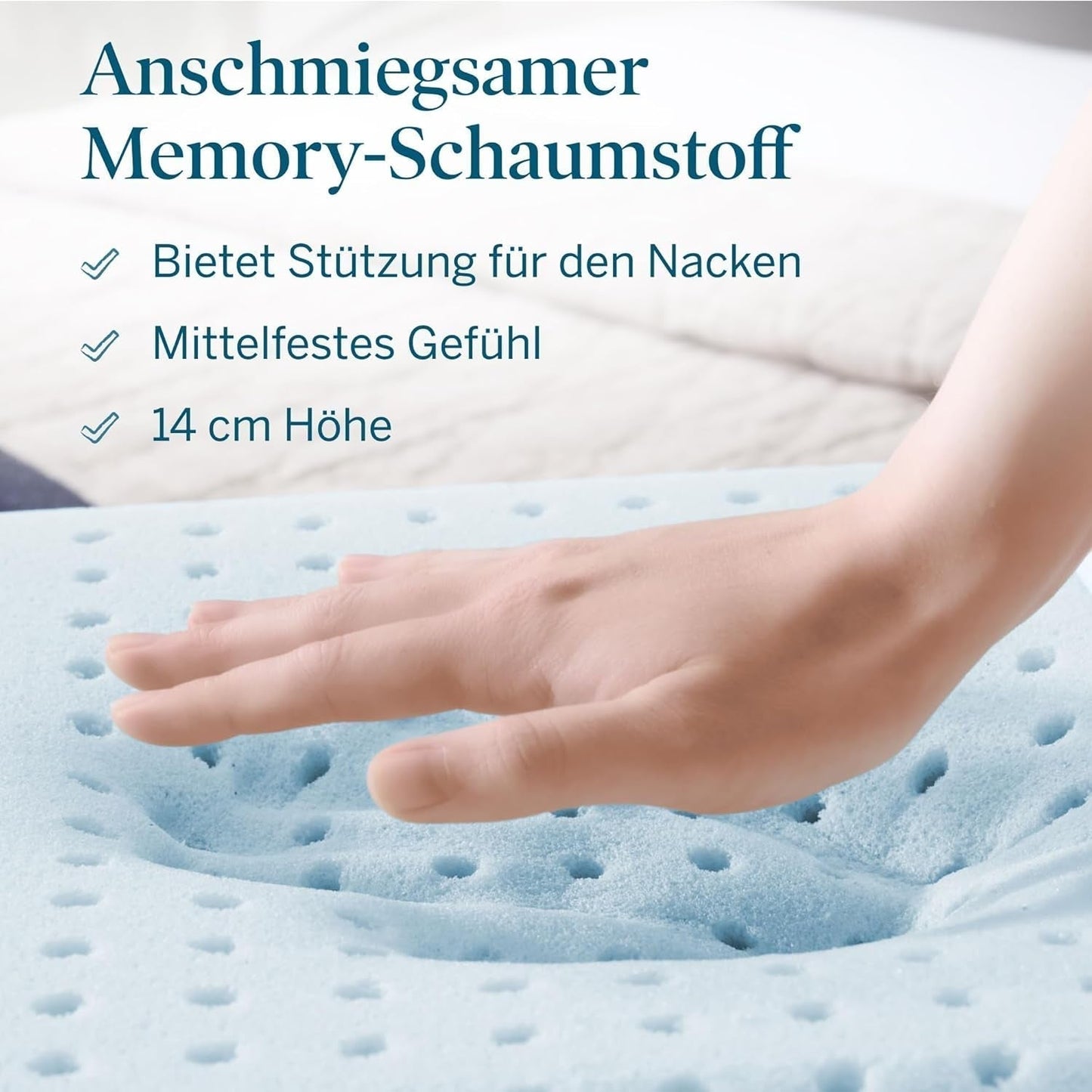 LUCID memory foam pude med gel 40x60 cm - åndbar - kølende effekt - vaskbart betræk - Oeko-Tex certificeret pude, hvid