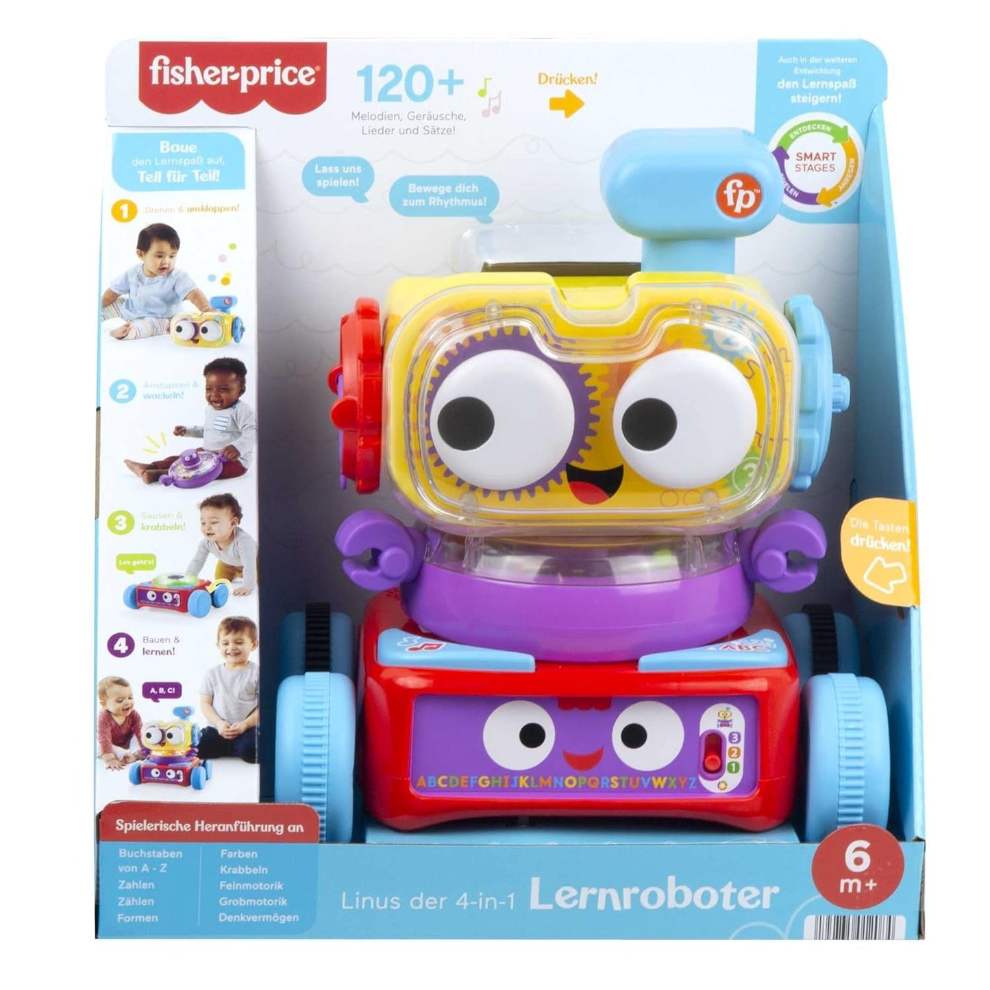 Fisher-Price 4-i-1 læringsrobot Linus til babyer og småbørn, legetøj fra 6 måneder - tysktalende, HCK39 Babylegetøj Naty Shop