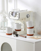 MALACASA kaffekrussæt, 350 ml krussæt i stentøj til 4 personer, moderne kaffekrus til te, juice, latte, cappuccino, varm chokolade. Tåler opvaskemaskine og mikroovn, TARA-serien, khaki hvid