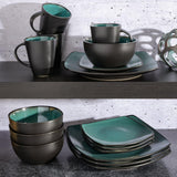 Gibson 99813.16R Elite Soho Lounge Reactive Glaze 4-personers servisesæt, 16 dele, blågrøn/sort tofarvet effekt