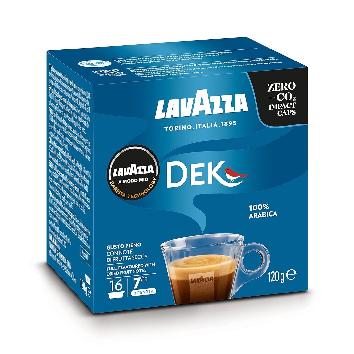 Lavazza A Modo Mio Dek Cremoso, 256 kaffekapsler, til koffeinfri espresso med aromatiske noter af mandler og canditis, 100% Arabica, intensitet 7/13, mellemristet, 16 pakker