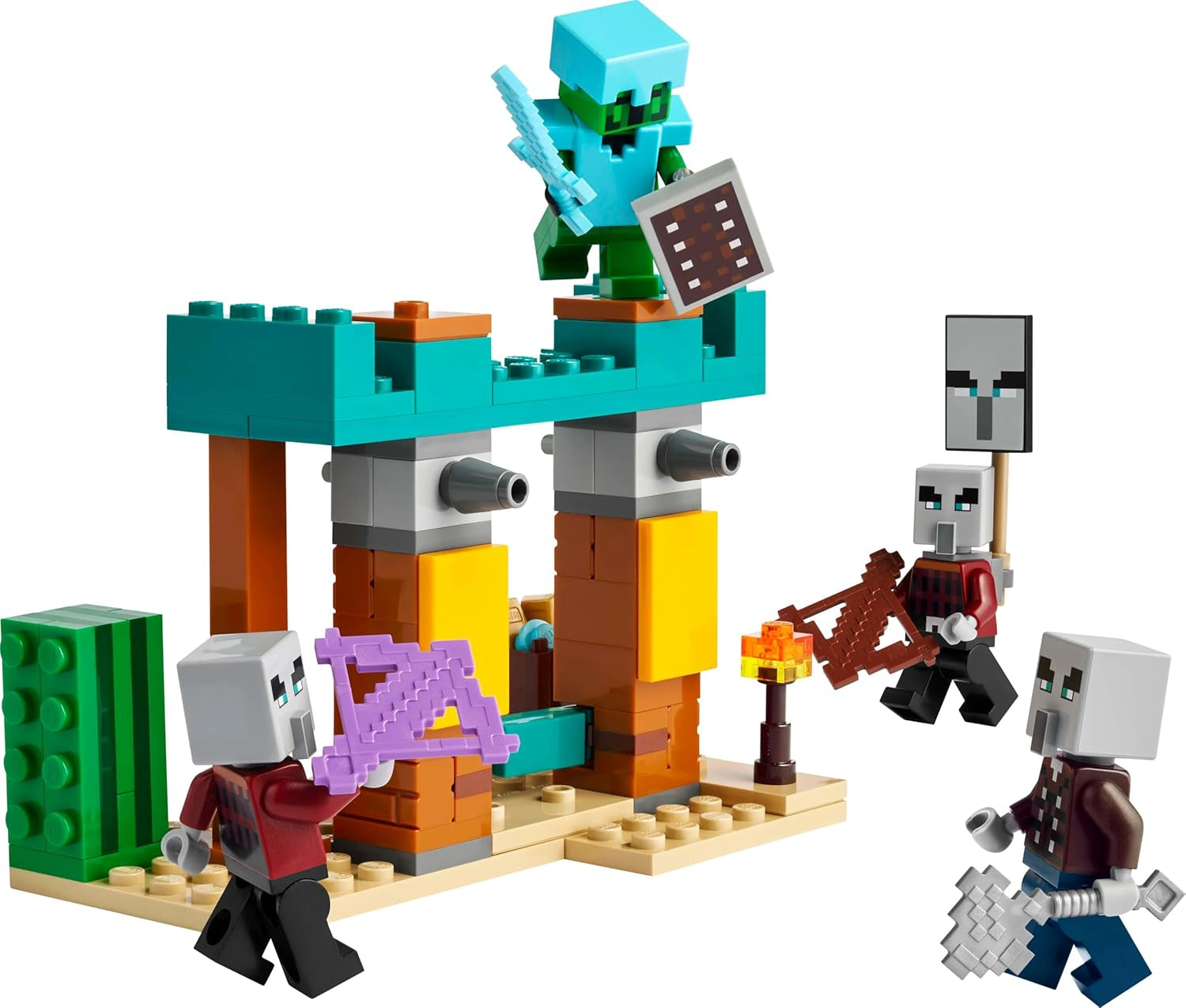 LEGO Minecraft The Illager Desert Patrol videospilsæt til børn, udpost minilegetøj og tre minifigurer inklusive plyndrer, tjener og kaktusridder 21267 byggesæt Besuche den LEGO-Store