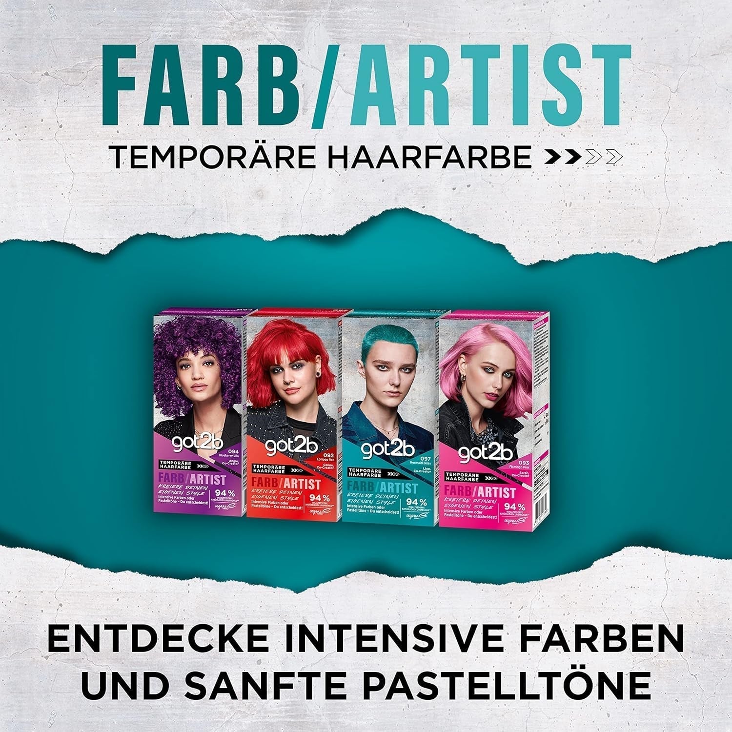 got2b Colour/Artist 097 Mermaid Green Level 2 (3x 80 ml), midlertidig hårfarve får håret til at skinne i intense farver eller pastelnuancer, hårfarve holder 12-15 vaske, vegansk formel Hårfarve Naty Shop
