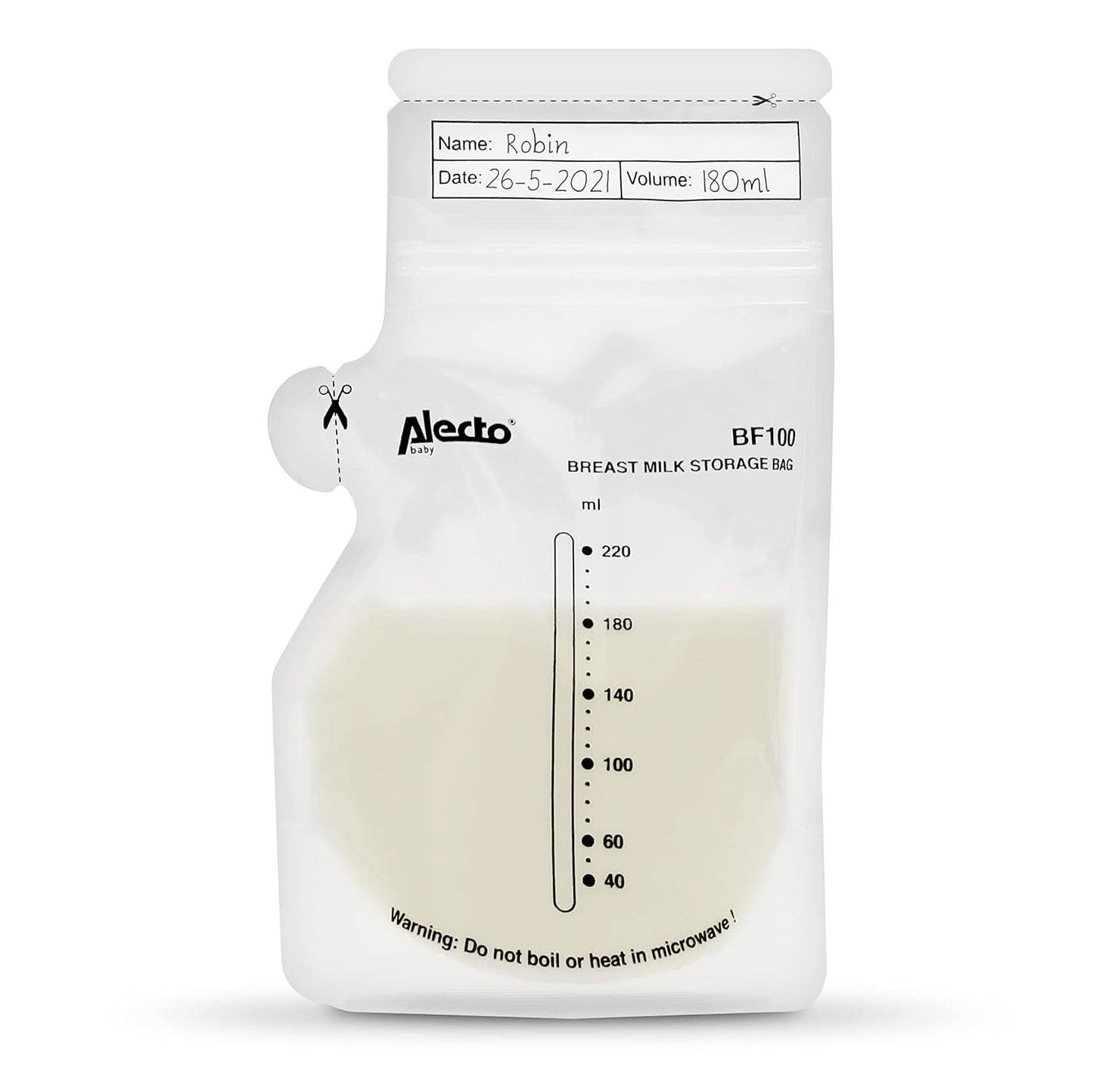 BF100 Opbevaringspose til modermælk - Taske til modermælk - kapacitet 220 Ml - 100 stk - Gennemsigtig mad og ammetilbehør Bebe Naty Shop