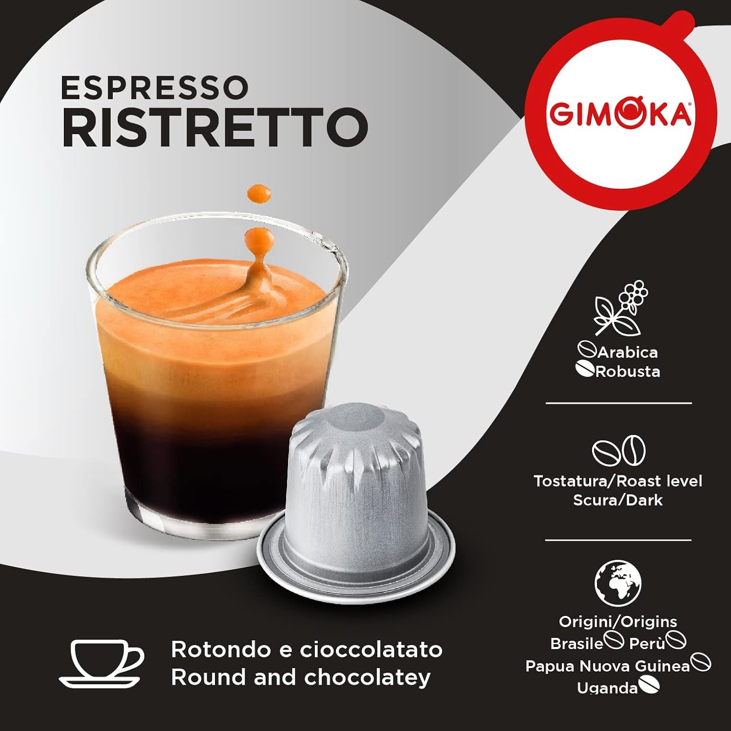 Gimoka Kaffeekapseln Espresso Ristretto, Intensität 11/13-100 Kapsel aus Aluminium - Kompatibel med Nespresso* Haushalts-Espressomaschinen - 100 Stück (10 x 10 Getränke) - Hergestellt i Italien