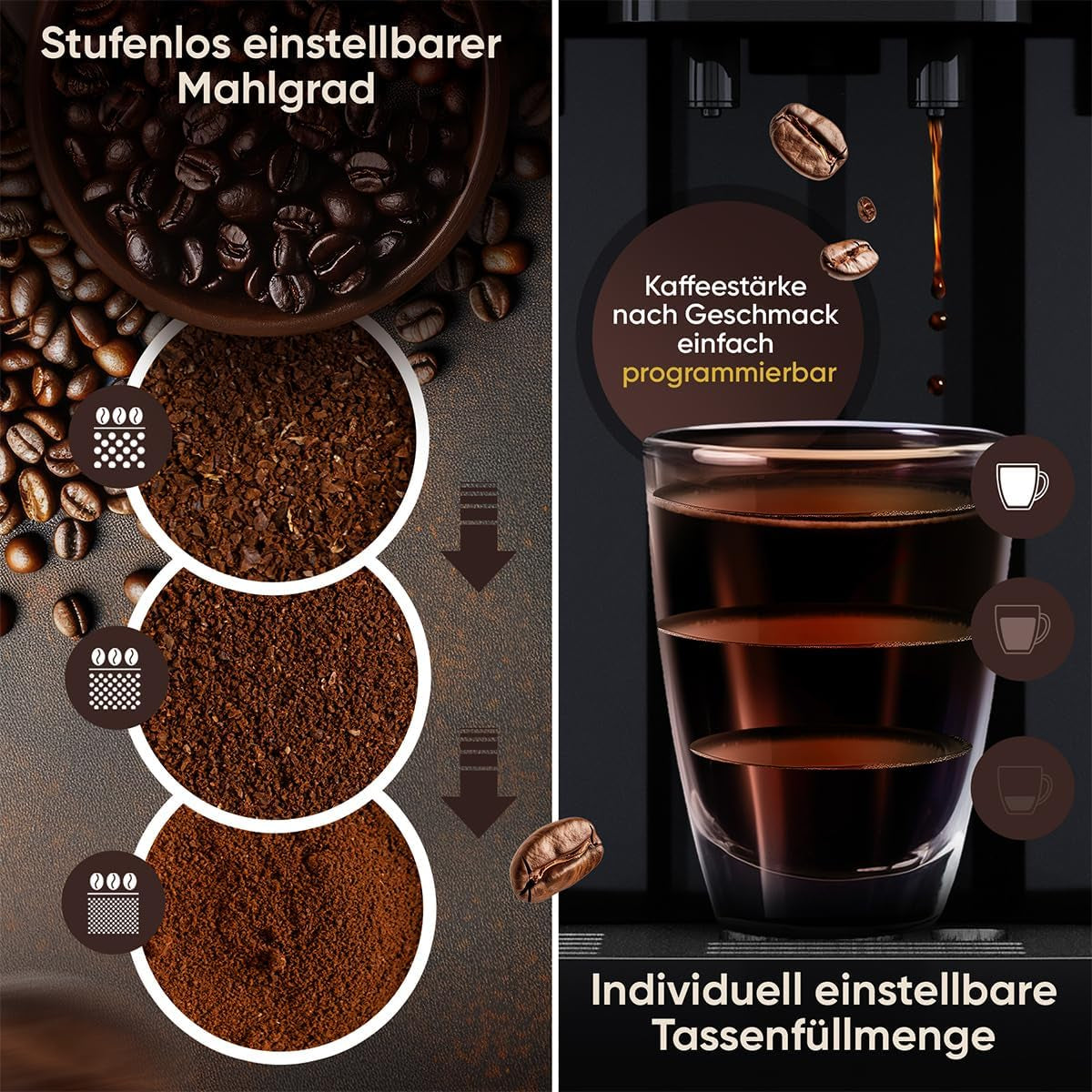 Fuldautomatisk ProfiCook® espressomaskine med mælkeskummer til cappuccino | Konisk kværn | med kopvarmefunktion | Italiensk professionel pumpe | Touchskærm | Espresso | PC KAV 1281