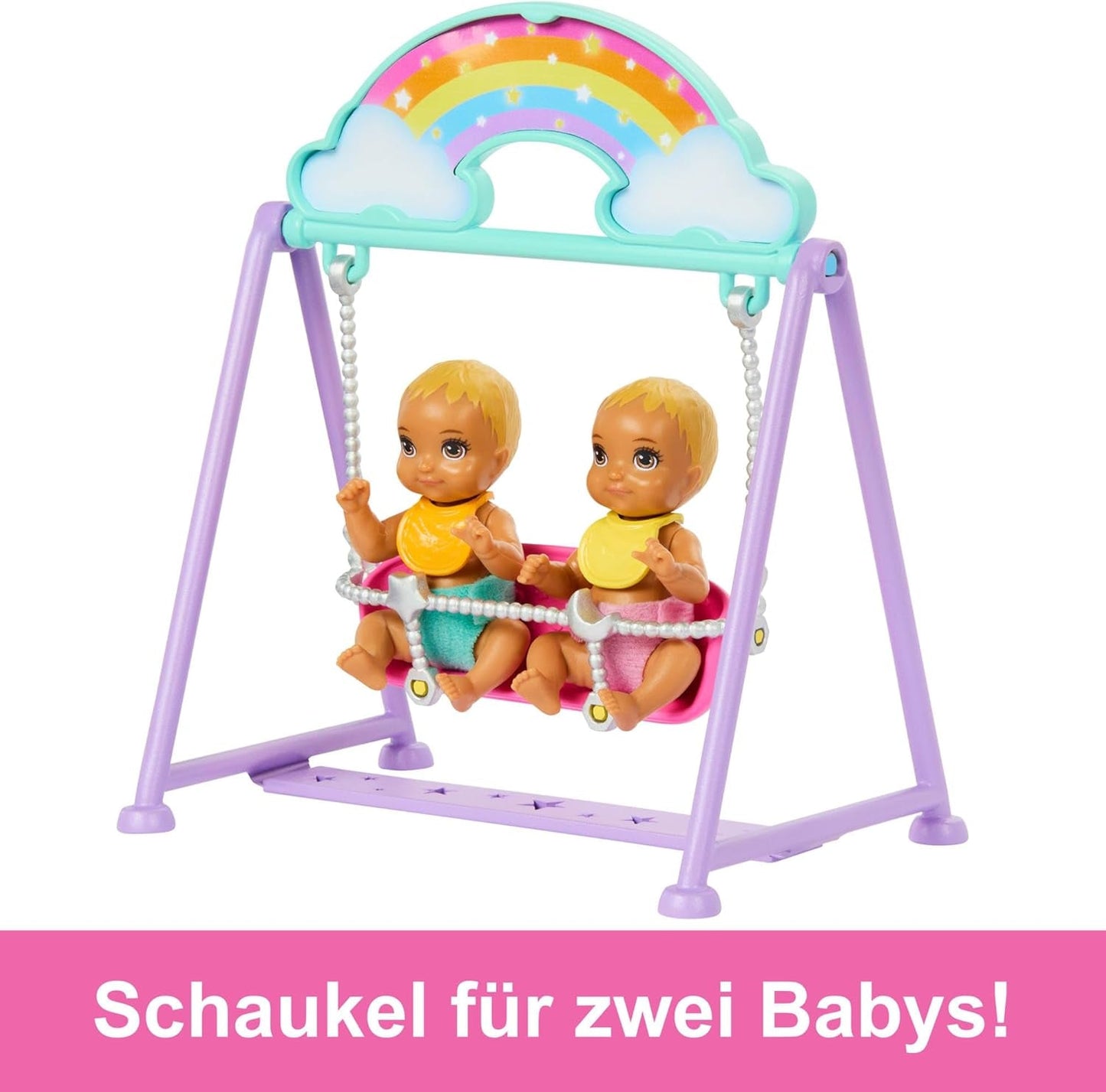 Barbie Skipper dukke og børnehave med tilbehør, inkluderer tvillingedukker, 1 tremmeseng, 1 gynge, 1 rocker og mere, HXM99 Naty Shop Dolls