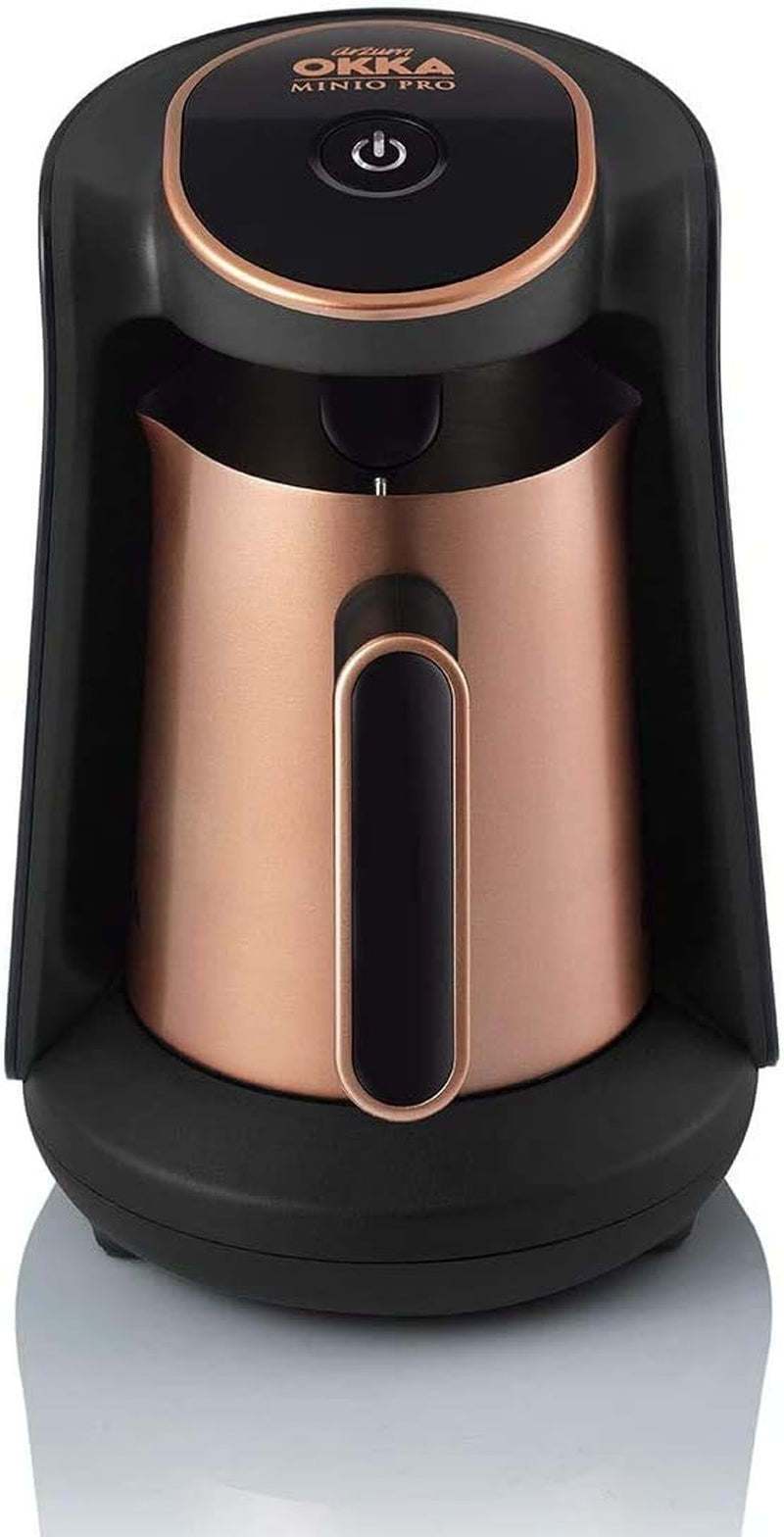 Arzum Okka Minio tyrkisk kaffemaskine, Moka, 1-4 kopper, 300ml gryde i rustfrit stål, Spildbeskyttelse, Smart Brewing System, Vaskbar Kande, 480W, Kobber