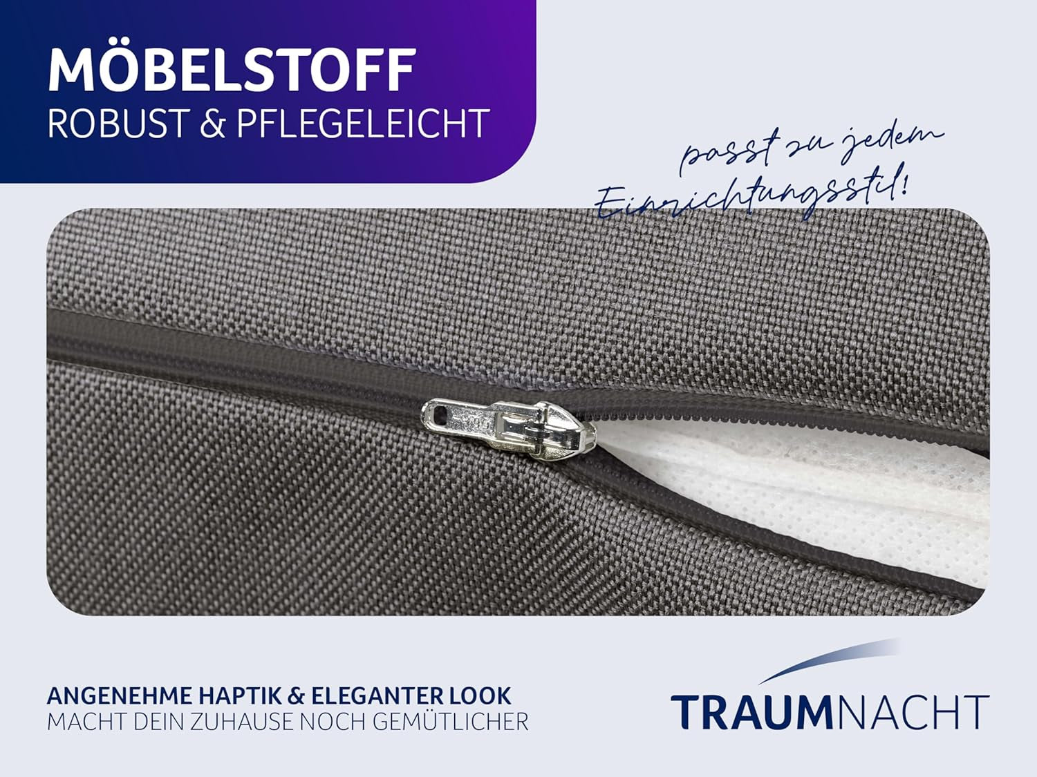 Læsepude Traumnacht Cosy Rygpude, 70 x 40 cm mørkegrå, aftageligt og vaskbart betræk af 100% polyester, praktisk sidelomme, Øko-Tex certificeret, produceret efter tyske kvalitetsstandarder