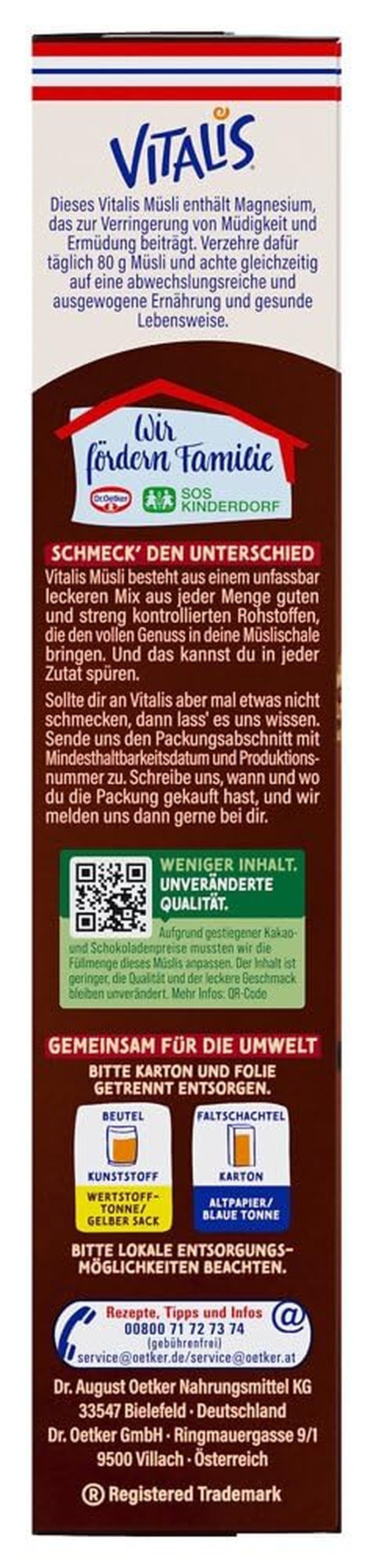 Dr. Oetker Vitalis KnusperPlus Dobbeltchokolade: Sprød müsli med mælk og mørk chokolade, pakke med 7 (7 x 450g)