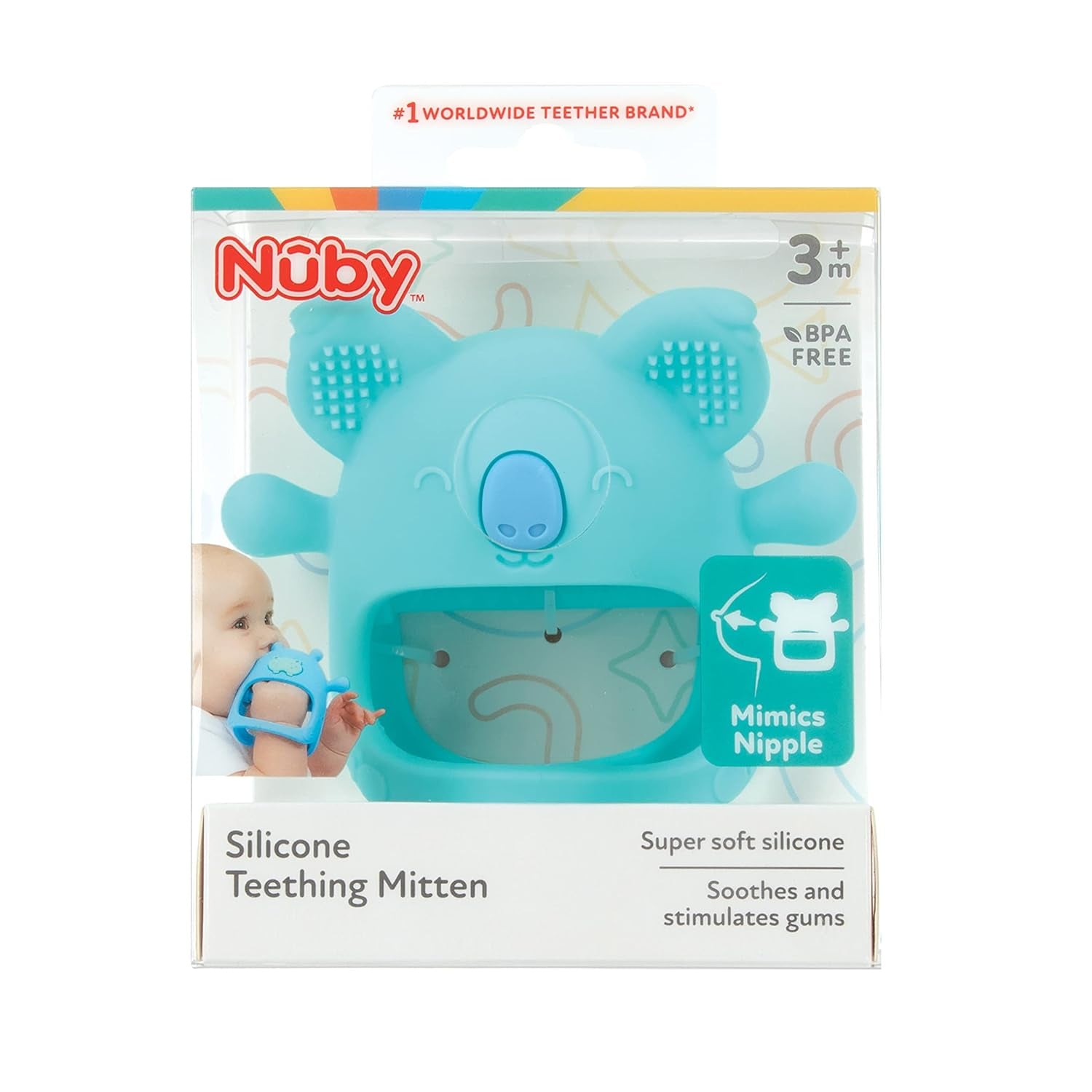 Nuby - Silikonetandhandske, BPA-fri, Blå Koala, 3 måneder og opefter