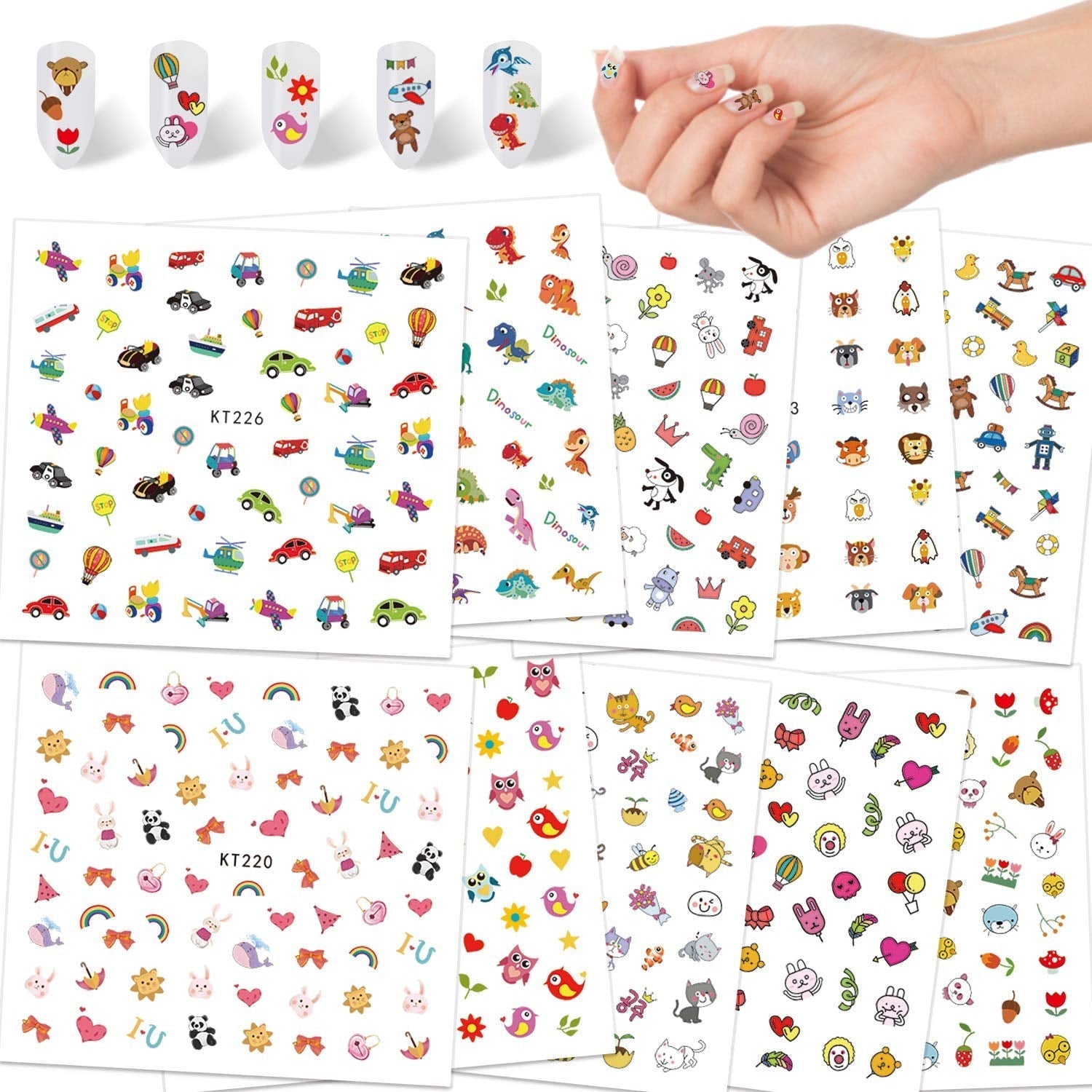 Neglestickers til børn, piger 600+ designs Dyr Frugter Dinosaurer Biler Blomster 3D selvklæbende neglestickers til børn Fødselsdagsfest Te Neglesalon og spa-gave