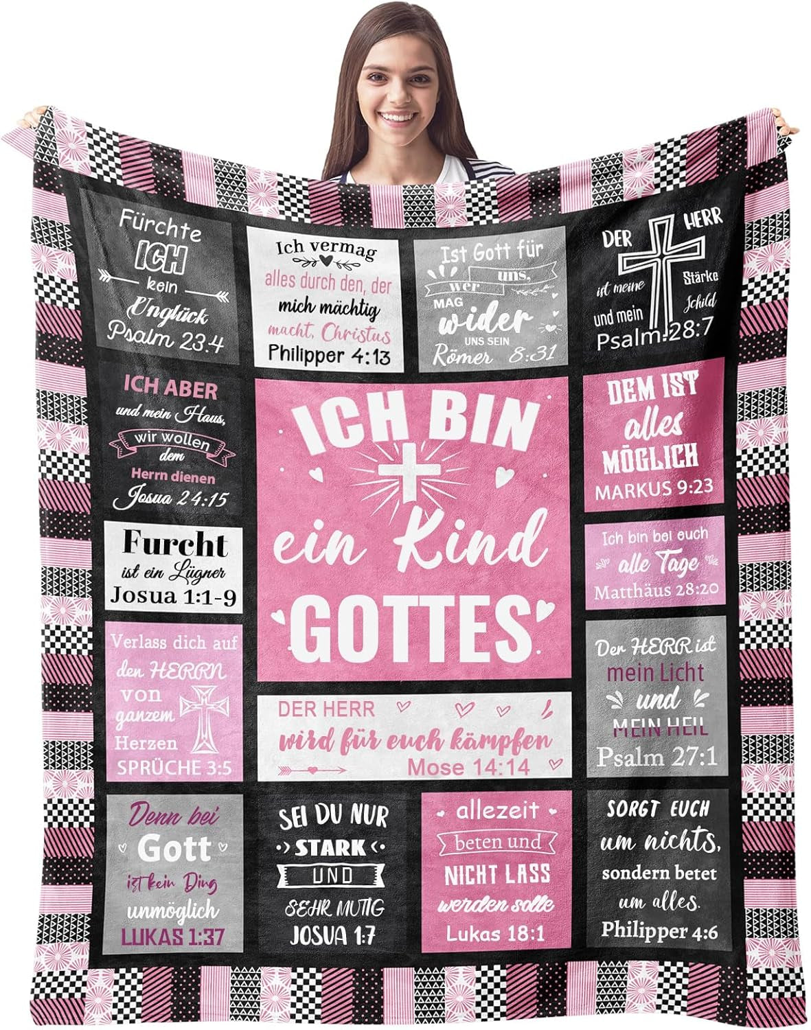 ZQYMM kristne gaver til kvinder mænd, dåbs-/konfirmationsgaver til piger/drenge, Inspirerende/religiøse, katolske spirituelle gaver, fødselsdagsgaver til kristne ZQYMM Senge og tæpper Pink 150*220 cm