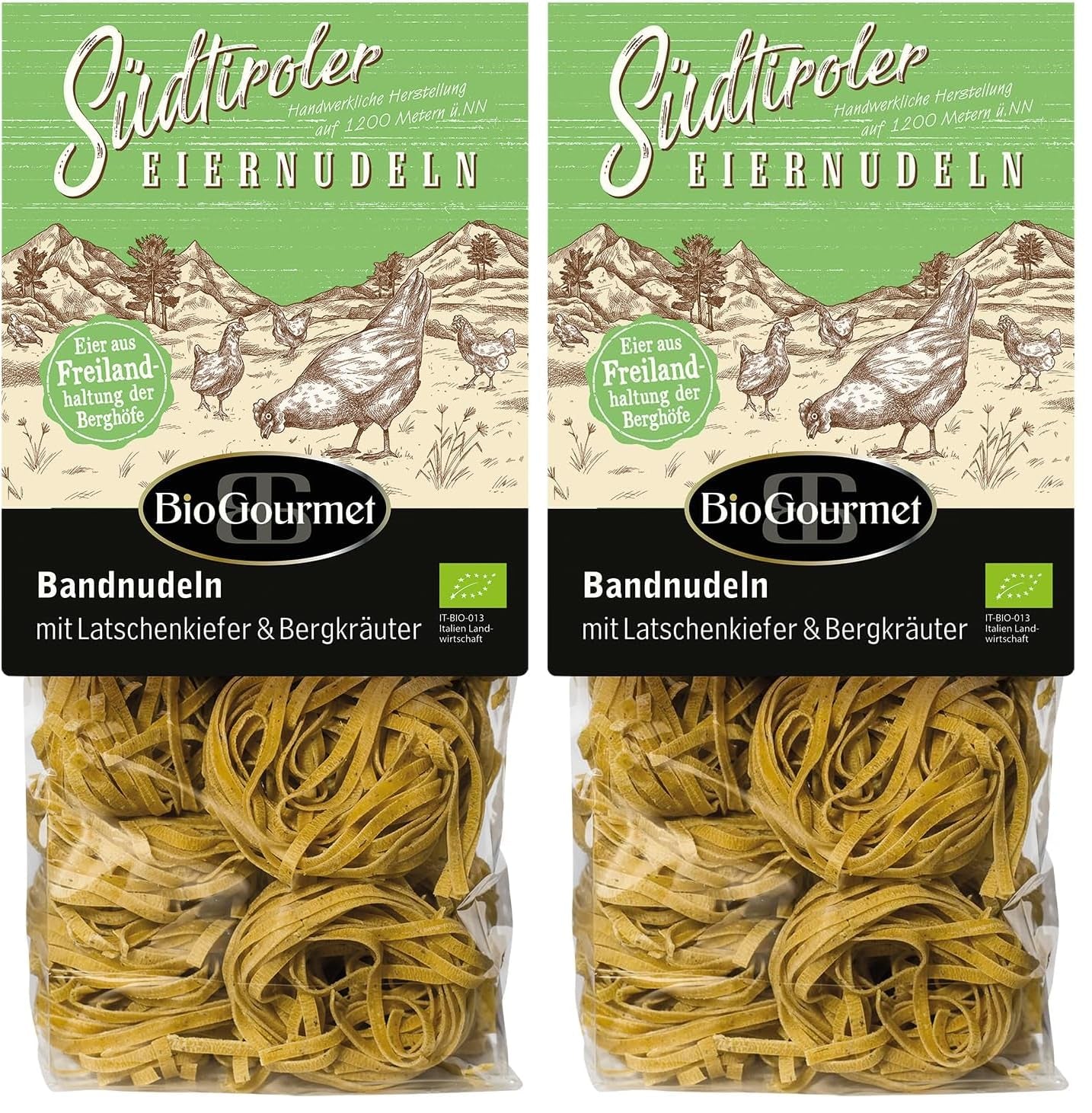 BioGourmet båndnudler med Schüttelbrot fra Sydtyrol (BGB) | Saltede ægnudler med smag og ægte pletter fra Sydtyrol | 1 x 250g Bio