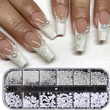 GZSY Nail Art Strasssteine ​​Nagel Perlen Weiß 12Raster Nagel Charms Nageldesign Tilbehør Perle Nail Art