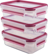 Emsa 515585 Madklip & Luk | 3 dele sæt | plastik | gennemsigtig / grøn | 0,55 / 1 / 2,2 liter Madopbevaringsbokse Naty Shop Raspberry 0,55 L