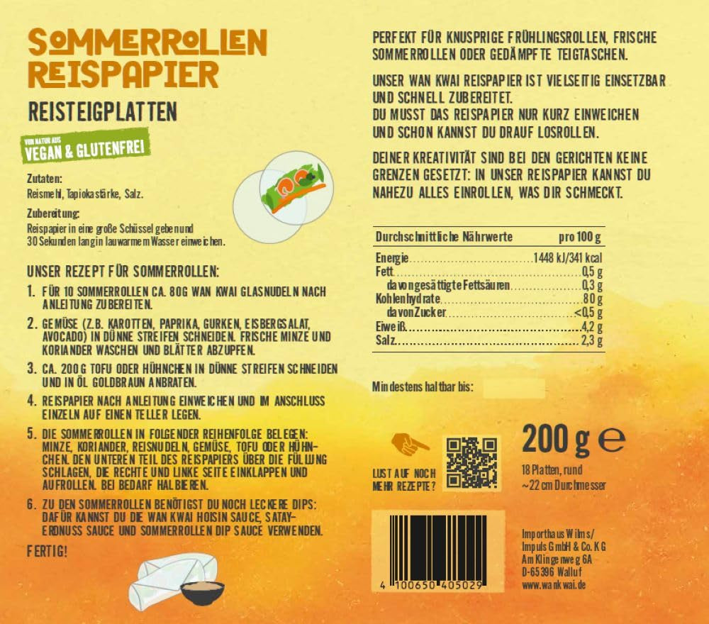 Wan Kwai Summer Roll Rice Paper 200 g – Kræver let iblødsætning, perfekt til sprøde forårsruller, friske sommerruller eller dampede dumplings