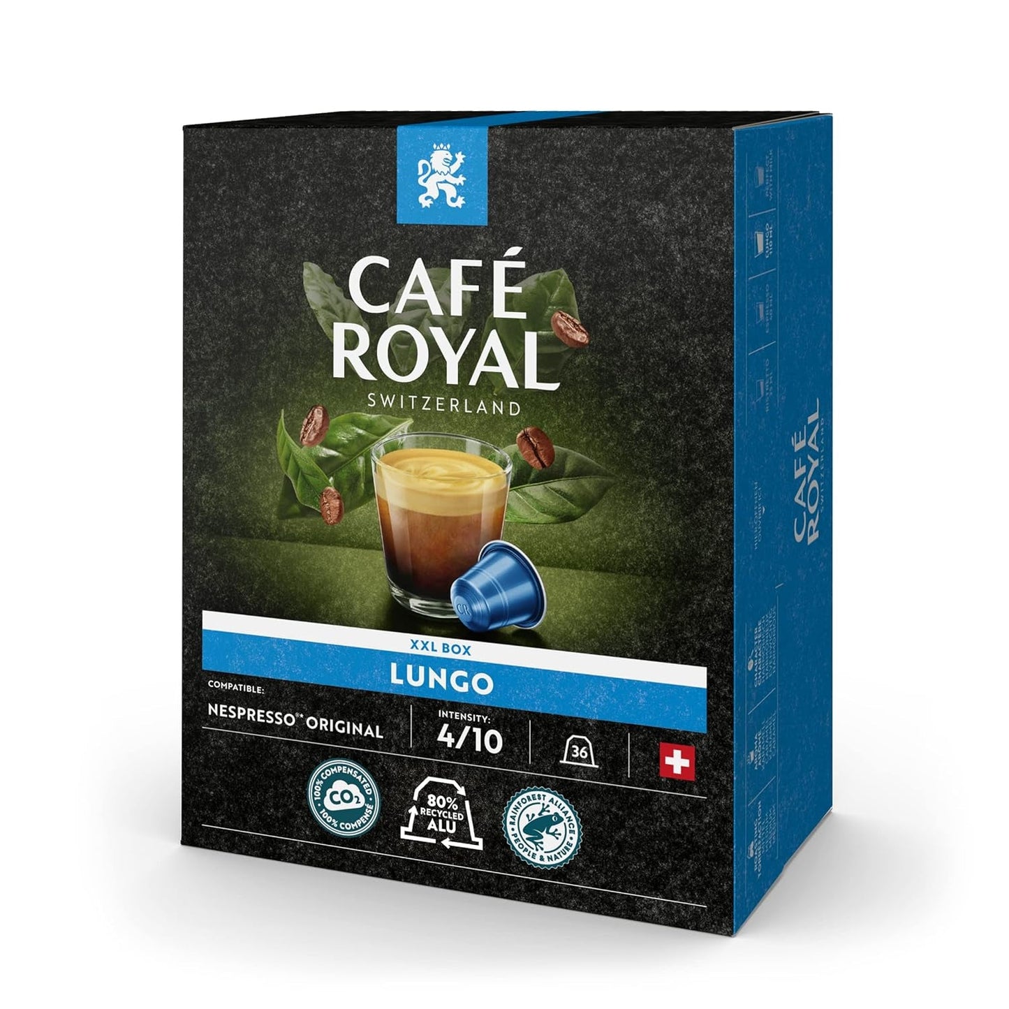 Café Royal Dark Chocolate Flavored 100 Kapseln für Nespresso Kaffee Maschine - 4/10 Intensität - UTZ-certifiziert, aus Aluminium & Lungo 36 Kapseln für Nespresso Kaffee Maschine - 4/10 Intensität