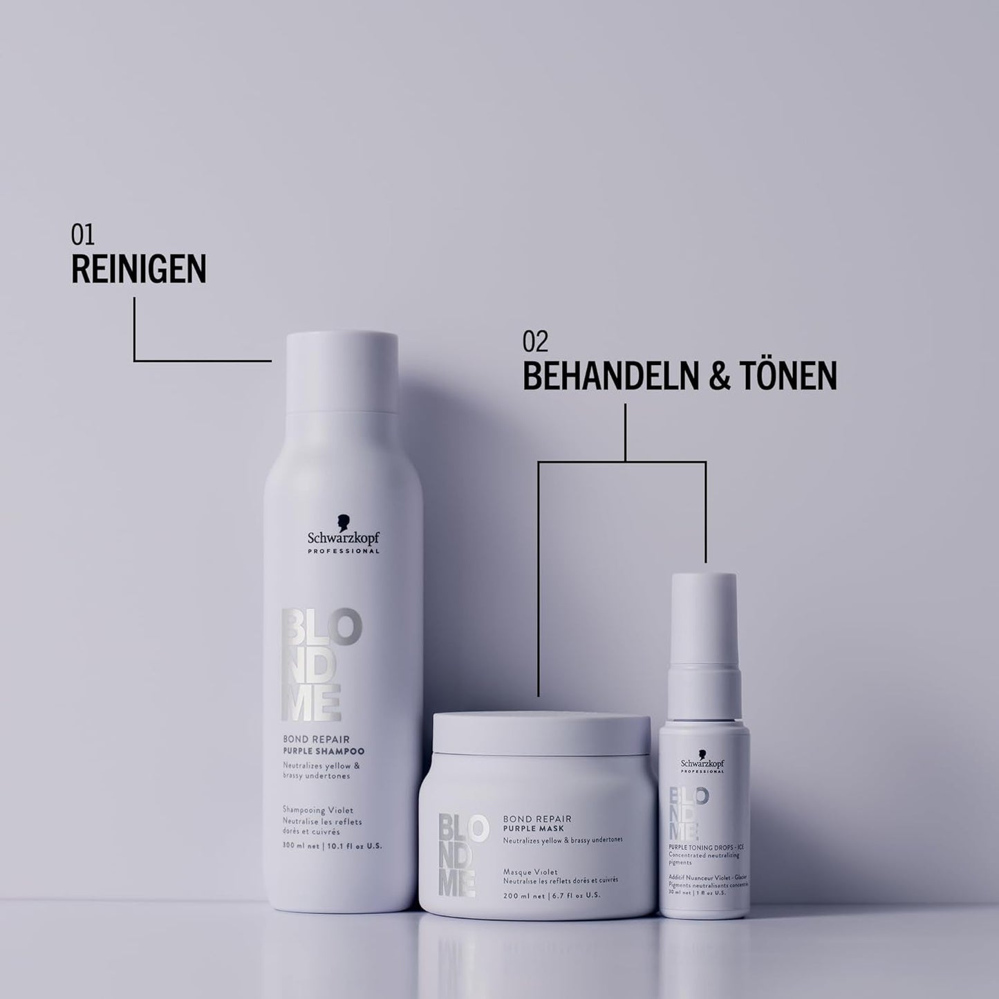 Schwarzkopf Professional BLONDME Bond Repair Purple Mask Mask til køligt hår Neutraliserer gule toner til farvet, bleget og lyst hår Dybt plejende og styrkende 200 ml Hårmaske Naty Shop