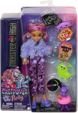 MONSTER HIGH Dukke og Sleepover-tilbehør, Clawdeen Wolf Doll with Pet Cat, Crescent, Creepover Party, HKY67