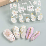 JMEOWIO 3D Nagelsticker Frühling Blume Nail Art Sticker Selbstklebend Nagelaufkleber 5D Stereoskopisk Buntes Sommer Blumen Dekoration Nageldesign Zubehör 4 Blatt