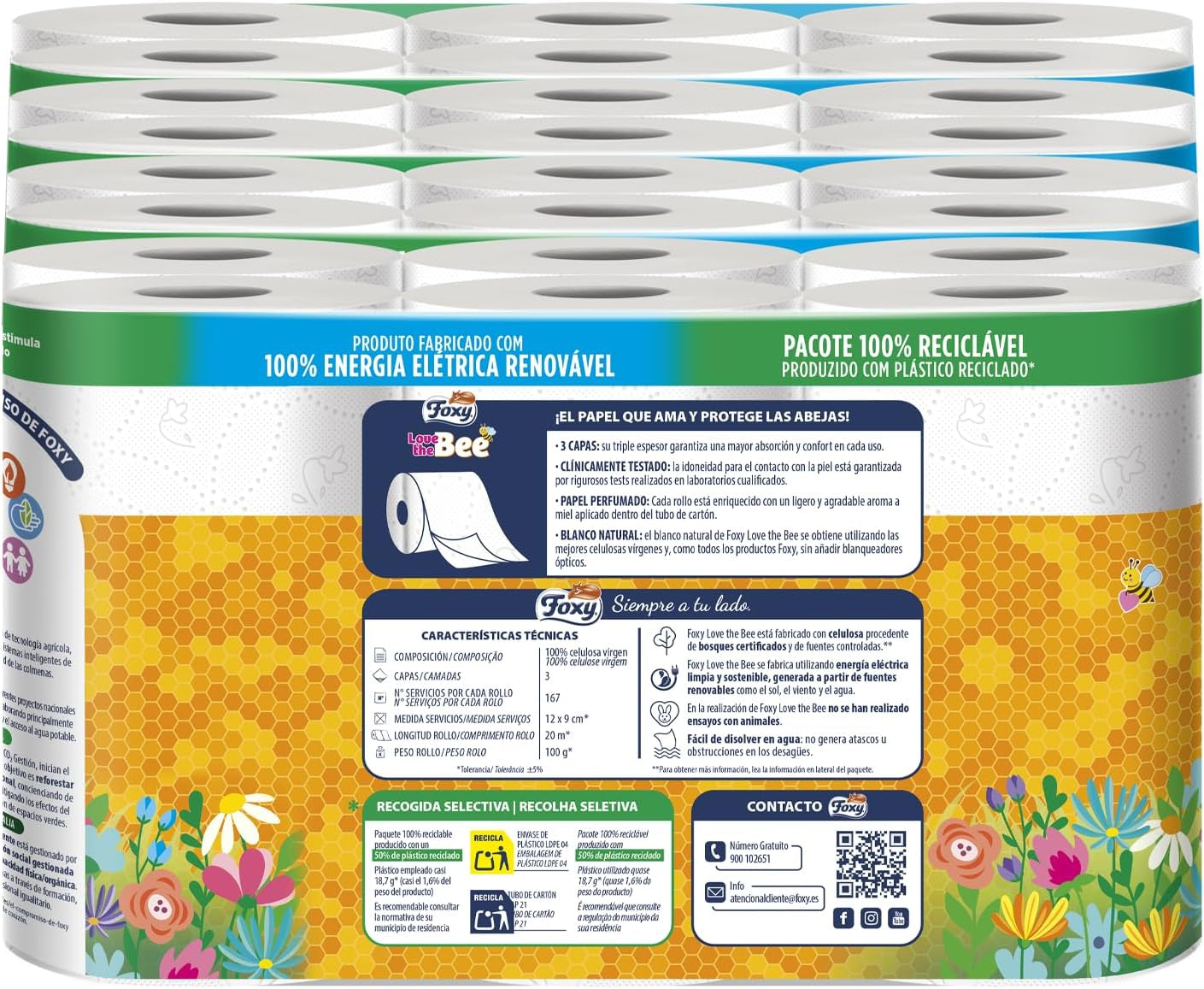 Elsker bien | 3-lags toiletpapir | 48 ruller | 167 tjenester på rulle | Fsc certifikat | 100 % vedvarende elektricitet | Genanvendelig emballage lavet af genbrugsplast