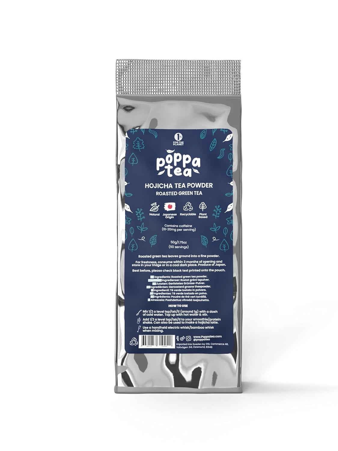 Poppatea Hojicha tepulver - ristet grøn te (50 g genopfyldningspose)