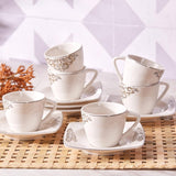 KARACA Nazende porcelæn espressokopsæt - 80 ml tyrkiske kaffekopper med underkopper, 12 stykker moderne kaffeservice med 6 kaffekopper og 6 underkopper, mokkakopper - hvid