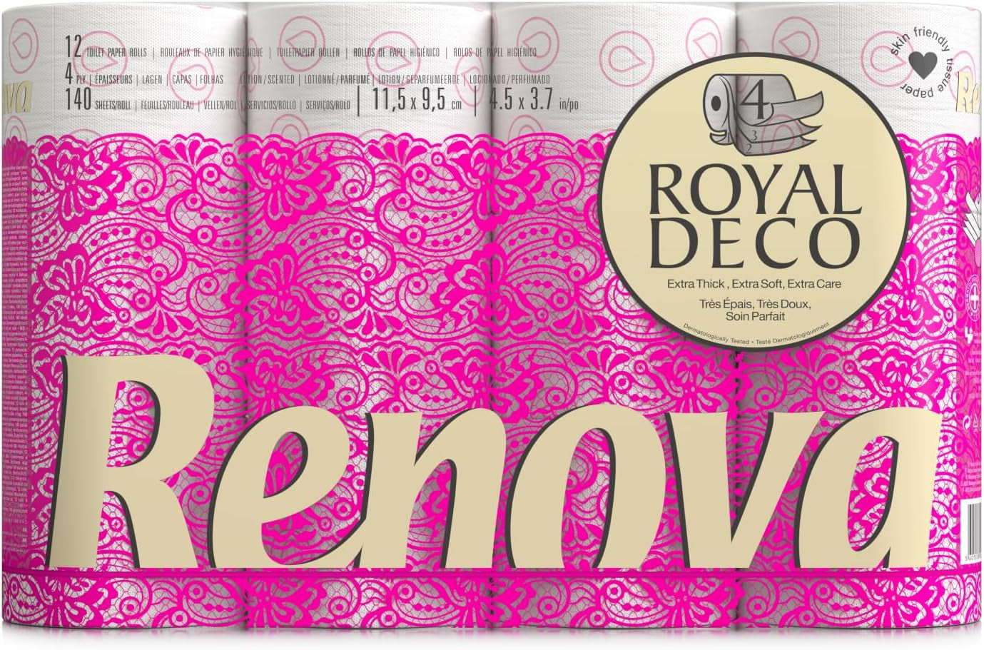 Toiletpapir Renova 4 lag hvid dekoreret duftende - 12 ruller rulle Blanco Decorado Perfumado