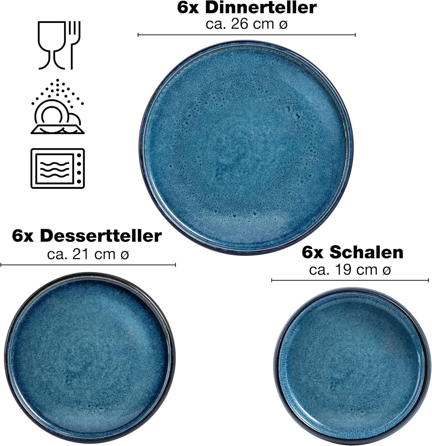 Moritz & Moritz SOLID 18-delt spisestel i stentøj til 6 - porcelænssæt til 6, bestående af 6 middagstallerkener, 6 sidetallerkener og 6 middagstallerkener