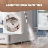 AMZCHEF 20 bar espressomaskine, LED-skærm, professionel mælkeskummer og damplanse i rustfrit stål, 1,5 l aftagelig tank, 1350 W hurtig opvarmning, hvid