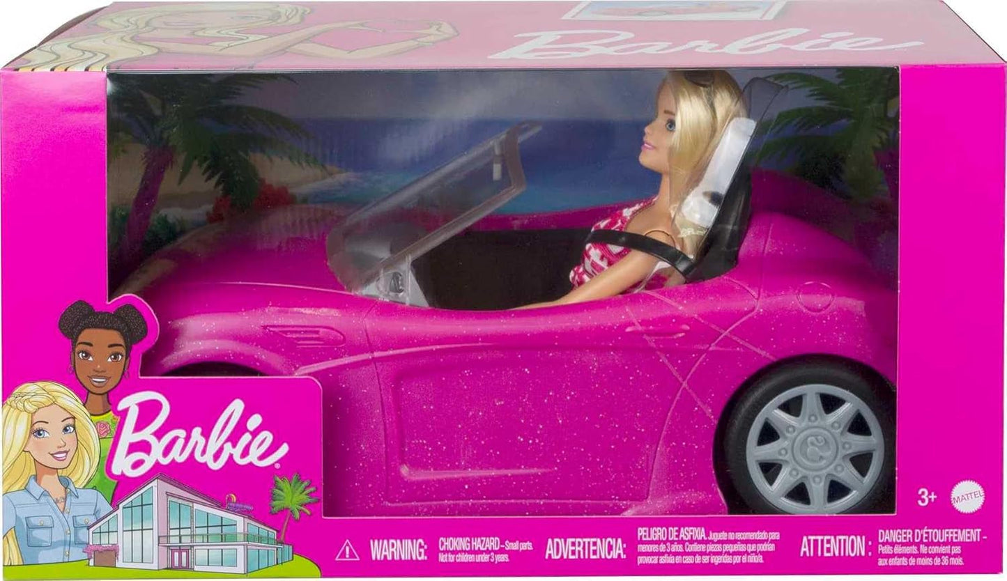 Barbie dukke og pink glitter cabriolet, realistiske dæk, logo, legetøj fra 3 år og op, DJR55