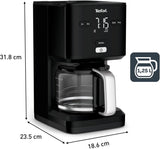 Tefal Smart'n Light Espressomaskine med timer, Espressomaskine med programmerbart filter 1,25 L, Aromafunktion for Intens Aroma, Holde Varm funktion, Anti-dryp og nem at rengøre, Sort