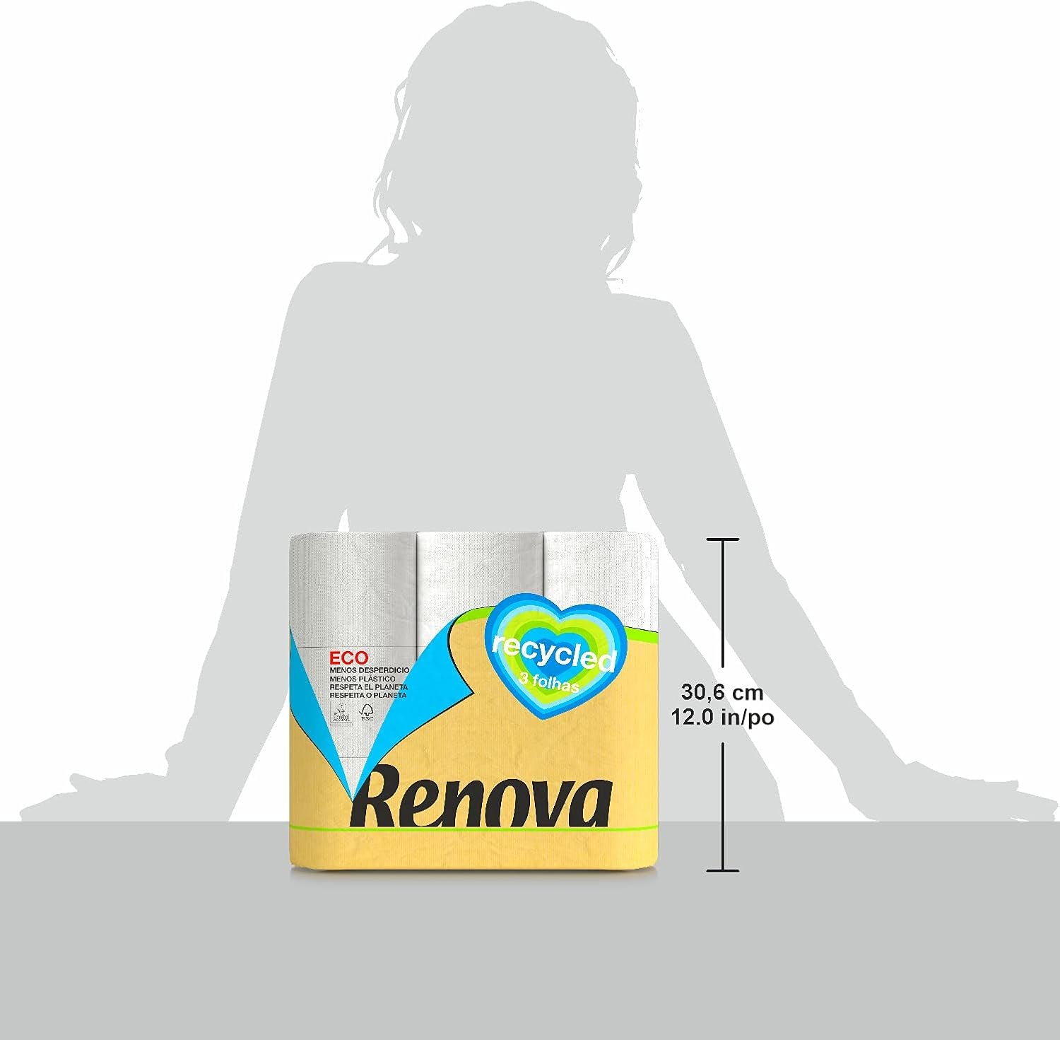 Renova 100% GENBRUG toiletpapir 9 ruller, hvid, alm