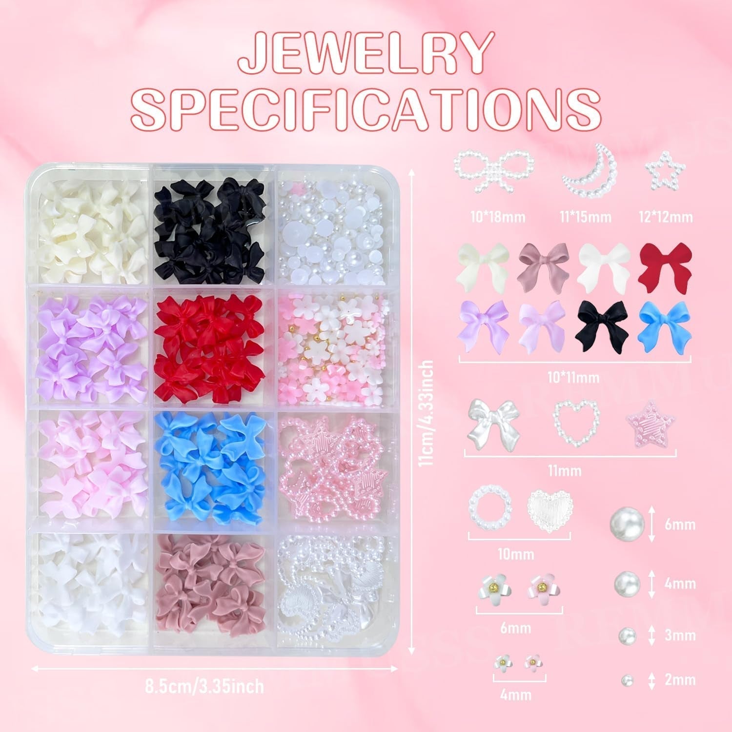 3D Nail Art dekorationer, 1 æske Nail Art Charms, Blandet stil Blomsterhjerte Sløjfe Nail Art Charms, Resin Nail Art dekorationer, Til Negle Art dekorationer, DIY håndværkstilbehør