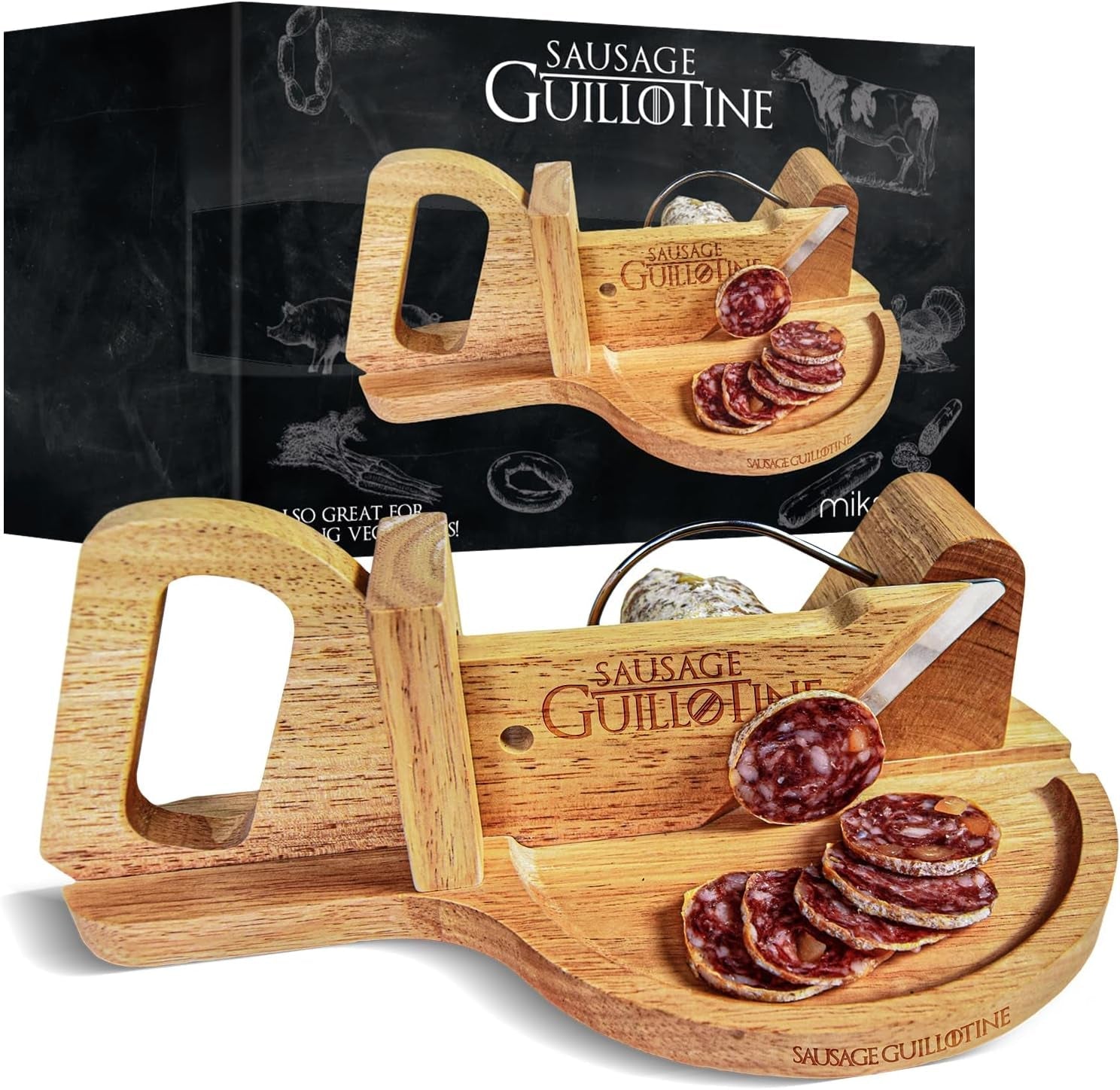 Traditionel pølseskærer - Pølseguillotine - 30 X 19 X 12 Cm - Rivejern og udskærere i massivt træ Naty Shop Standardtitel