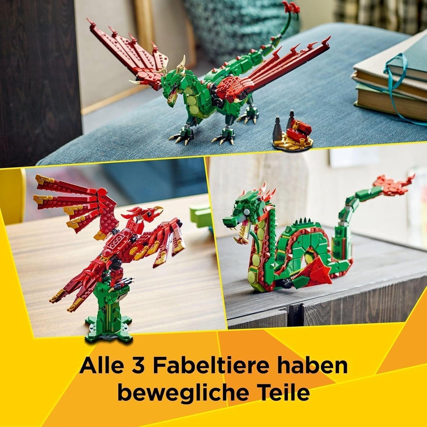 LEGO Creator 3In1 Green Dragon - Legetøj - Forvandles til en søslange eller føniks - Dyrebyggelegetøj til børn - Gave til drenge og piger fra 9 år 31161 Byggesæt Besuche den LEGO-Store