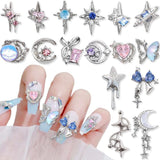 16 Stile Luxus Mond Stern Nagel Charms 3D Nail Charms Y2K Legierung Strasssteine ​​​​Bogen Schmetterling Nagel Schmuck Metall Nail Art Charms Nägel Glitzersteine ​​Nailart Rhinestones Nageldesign Zubehör